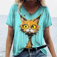 Summer Women's T Shirt Cat Print Casual Short Sleeve 3d T-Shirts Fashion Streetwear Crew Neck Pullover Female Oversized Clothing