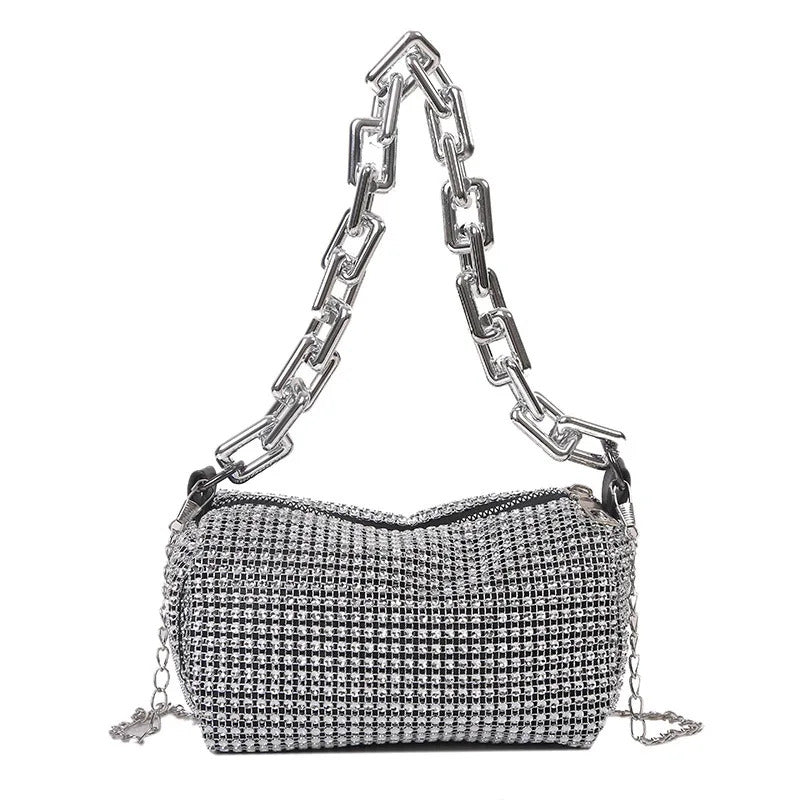 Allover Rhinestone Bucket Bag, Glitter Chain Prom Purse, Women's Mini Crossbody Bag (6.3*3.54) Inch