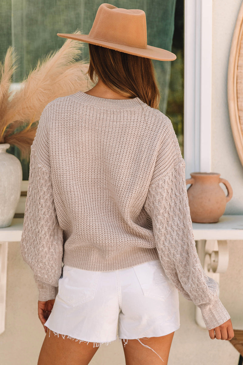 Parchment Snowflake Bishop Sleeve Drop Shoulder Sweater