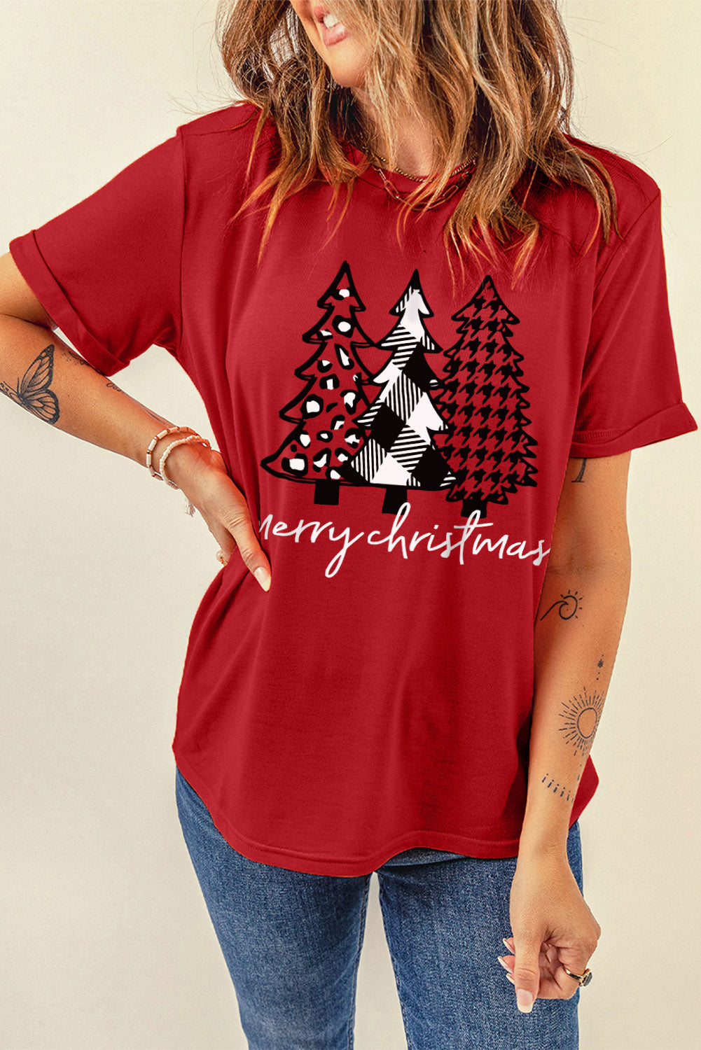 Fiery Red Merry Christmas Trees Graphic T Shirt