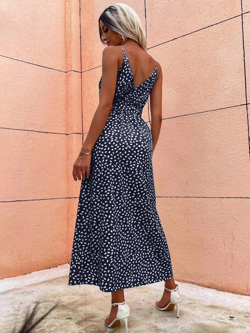 Summer Floral Print Long Dress Women Sexy Backless Bandage Slit Beach Sundresses Casual Elegant Black V Neck Sleeveless Dress