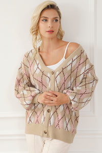 Multicolour Rhombus Pattern Knit Sweater Cardigan