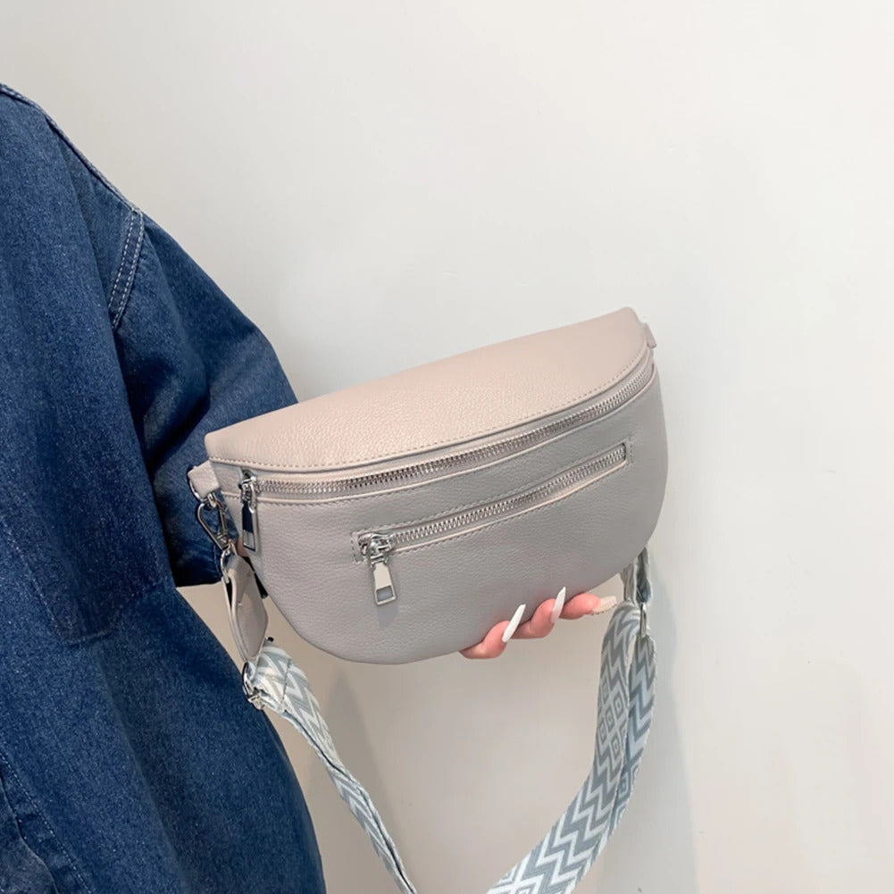 Women's Waist Bag Multi-pocket Street Fanny Pack PU Leather Chest Bag Fashion Wide Strap Crossbody Bag Retro Solid Shoulder Bags