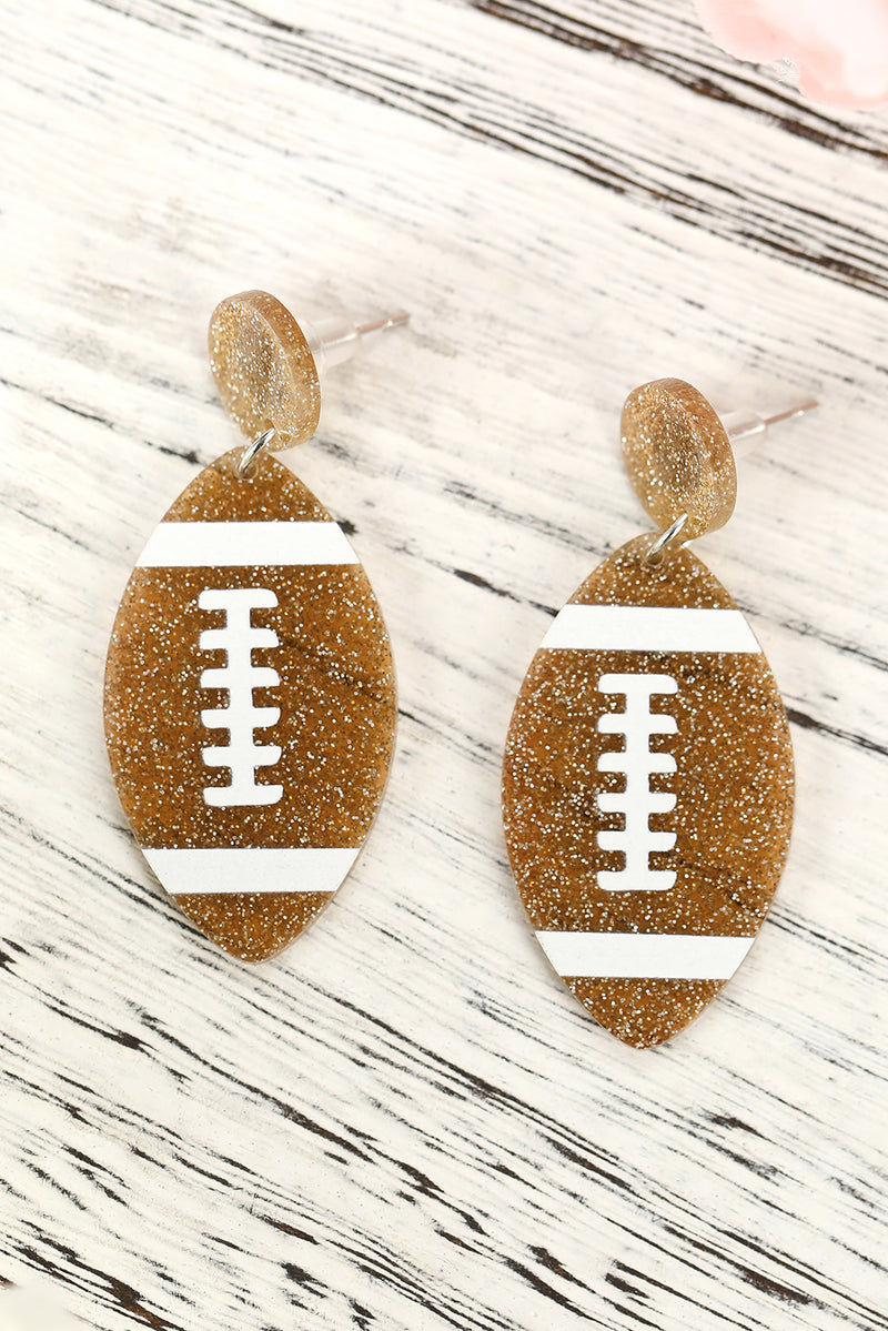 Brown Glittering Rugby Pendant Earrings