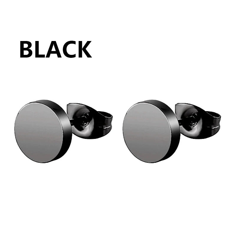 1 Pairs Punk Stainless Steel Stud Earrings Black Earrings Set For Men Women Vintage Hip Hop Piercing Ear Jewelry Accessories