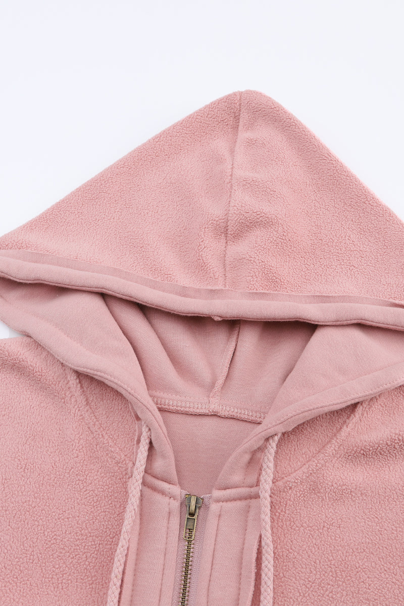 Green Flap Pocket Drawstring Hood Zip Up Jacket