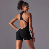 Sexy Hollow Backless Scrunch Butt Sport Jumpsuit Short Woman One Piece Gym Outfit Sleeveless Zipper Fitness Overalls Yoga Romper