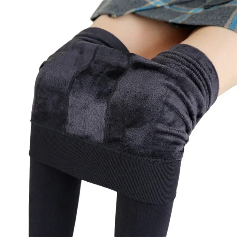 Women Winter Leggings Warm Leggins High Waist Solid Color Velvet Women Thickened Velvet Leggings Casual Stretchy Leggings