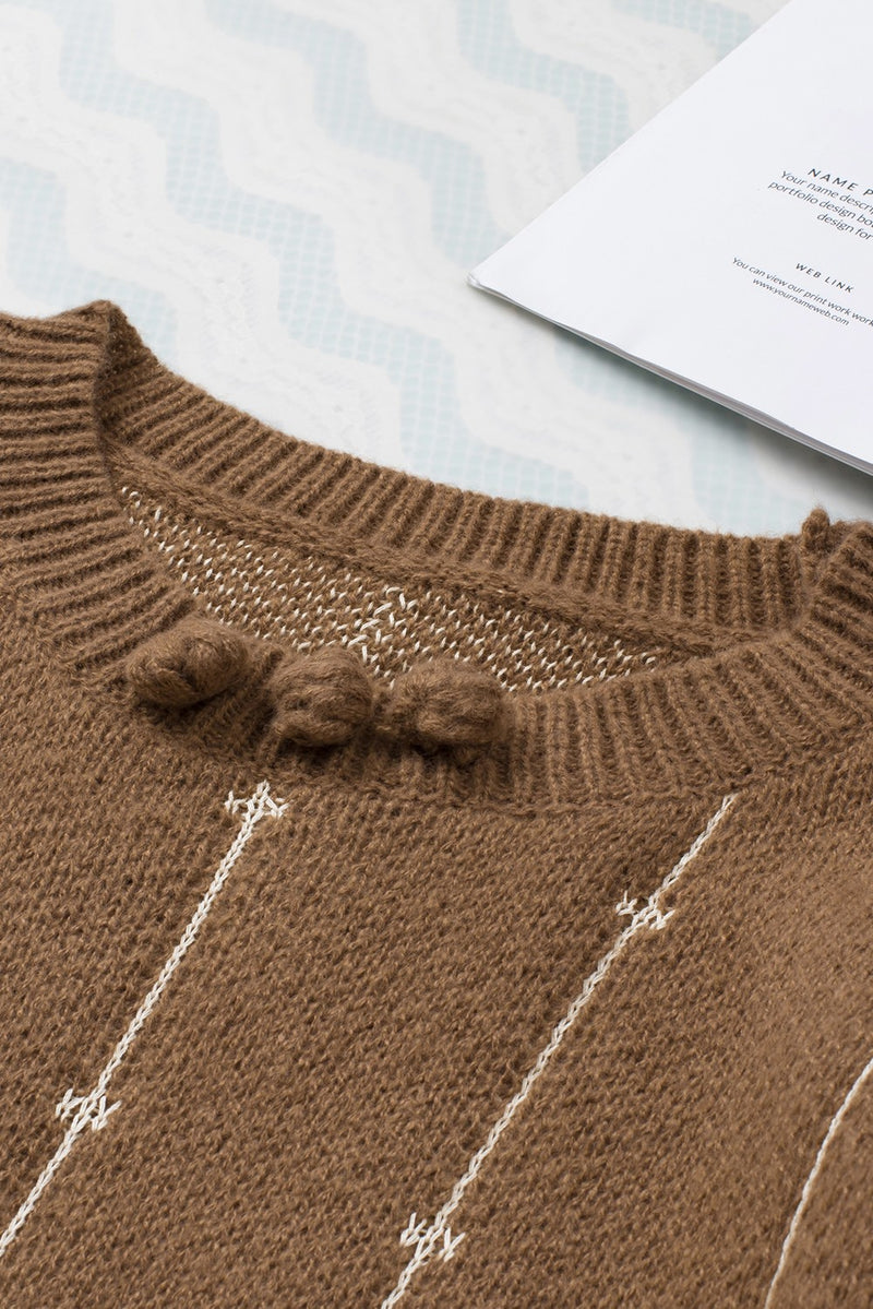 Brown Long Sleeve O-neck Knitted Sweater