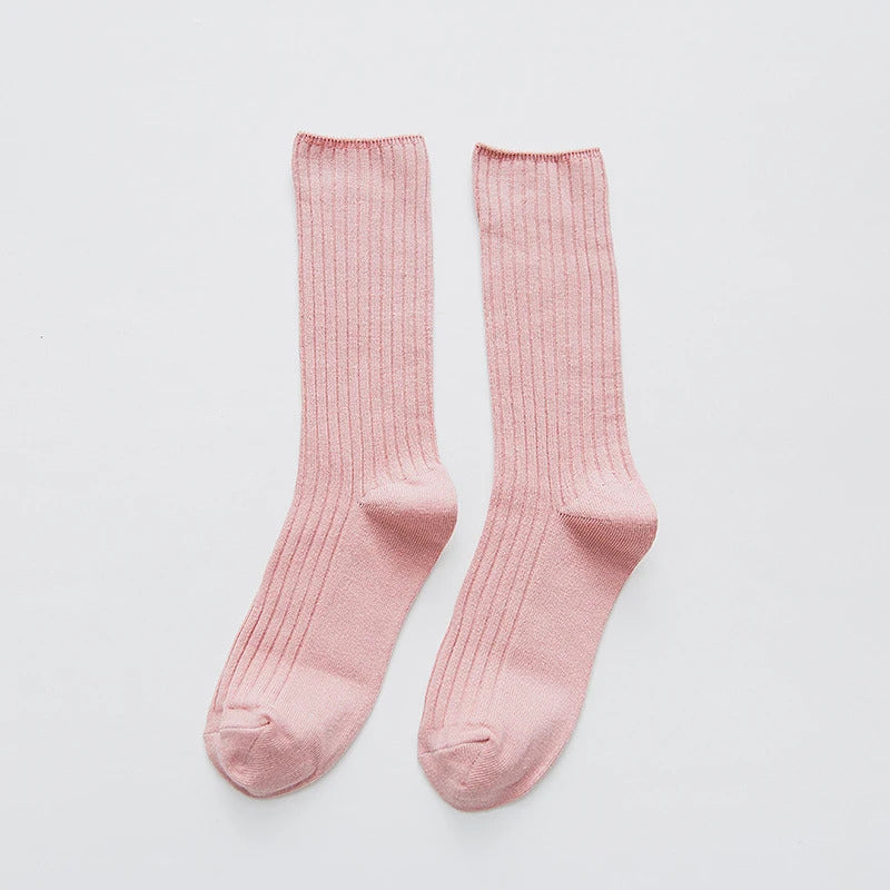 1 Pair Retro Women Cotton Loose Socks Autumn Winter Knitting Solid Color Long Black Pink Korean Japanese Student Girls Stockings