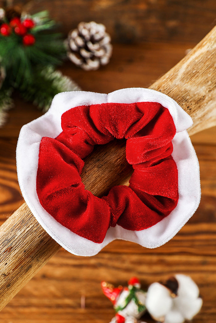 Fiery Red Mixed Flannel Christmas Scrunchie Hair Tie