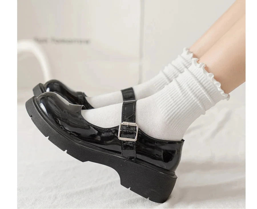 5 /10 Pairs Lot Socks for Women Ruffle Middle Tube Ankle Short Breathable Black White Set Spring Autumn