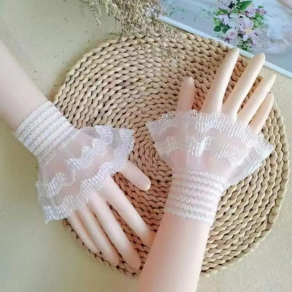 1Pair Spring Autumn Detachable Sleeve Cuffs Lace Cuffs Fake Sleeve Ruffles Elbow Sleeve Sun Protection Gloves Sweater Decorative