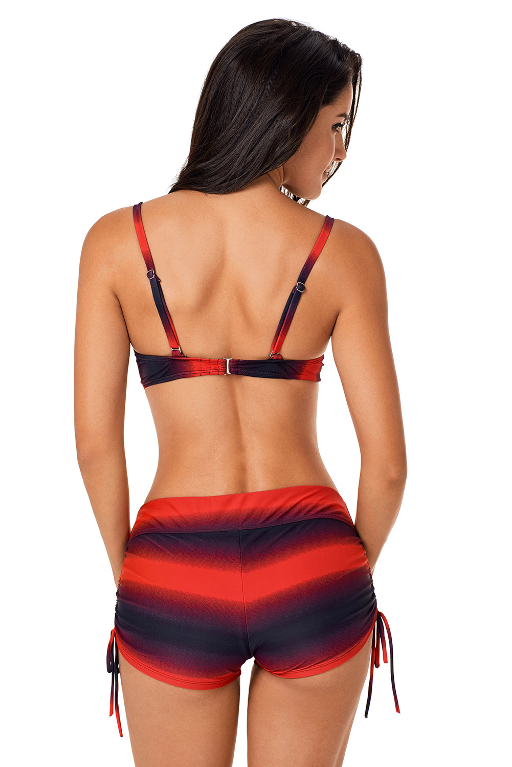 Red Black Ombre Shading Push Up Bikini and Boardshort