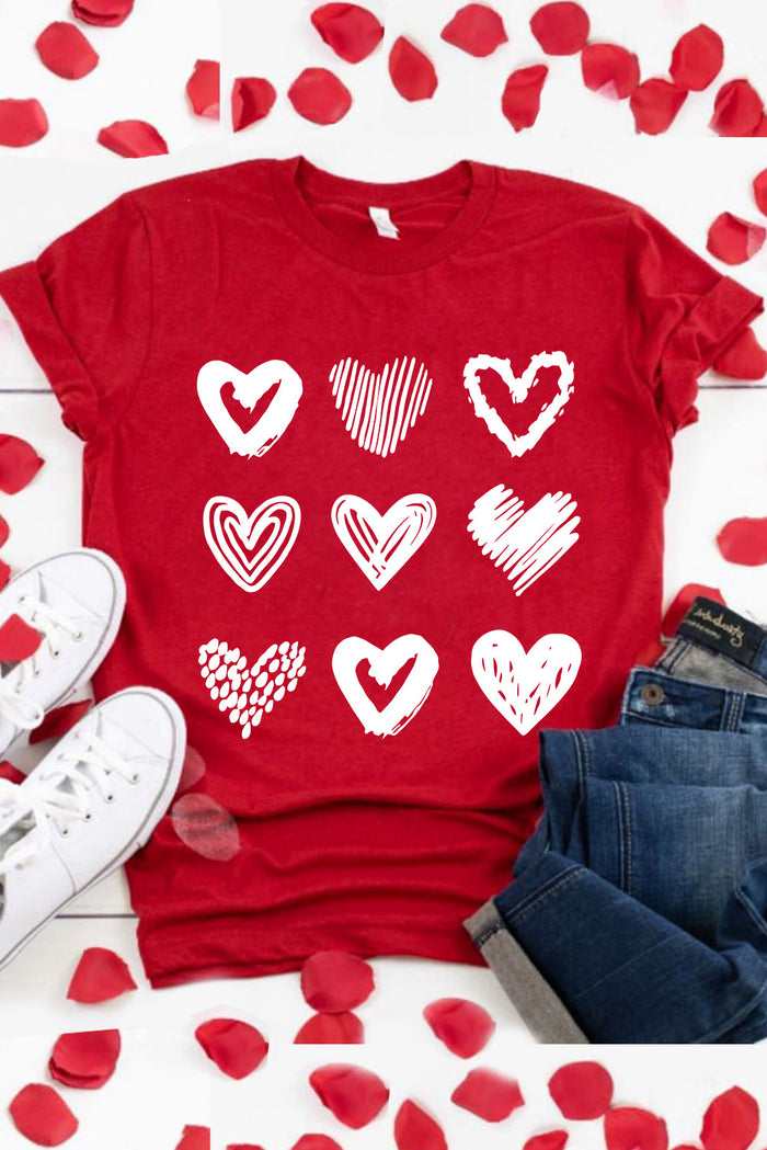 Red Valentines Heart Pattern Graphic Tee