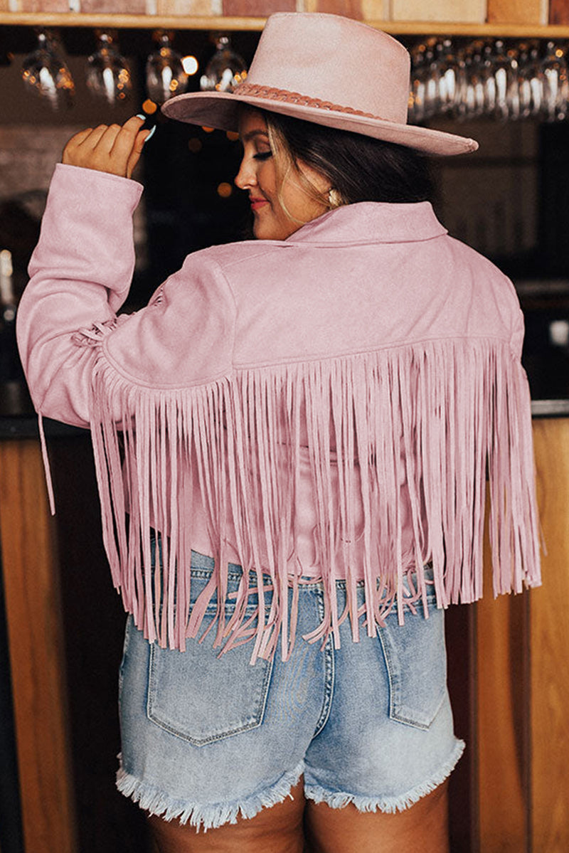 White Fringe Plus Size Cropped Jacket