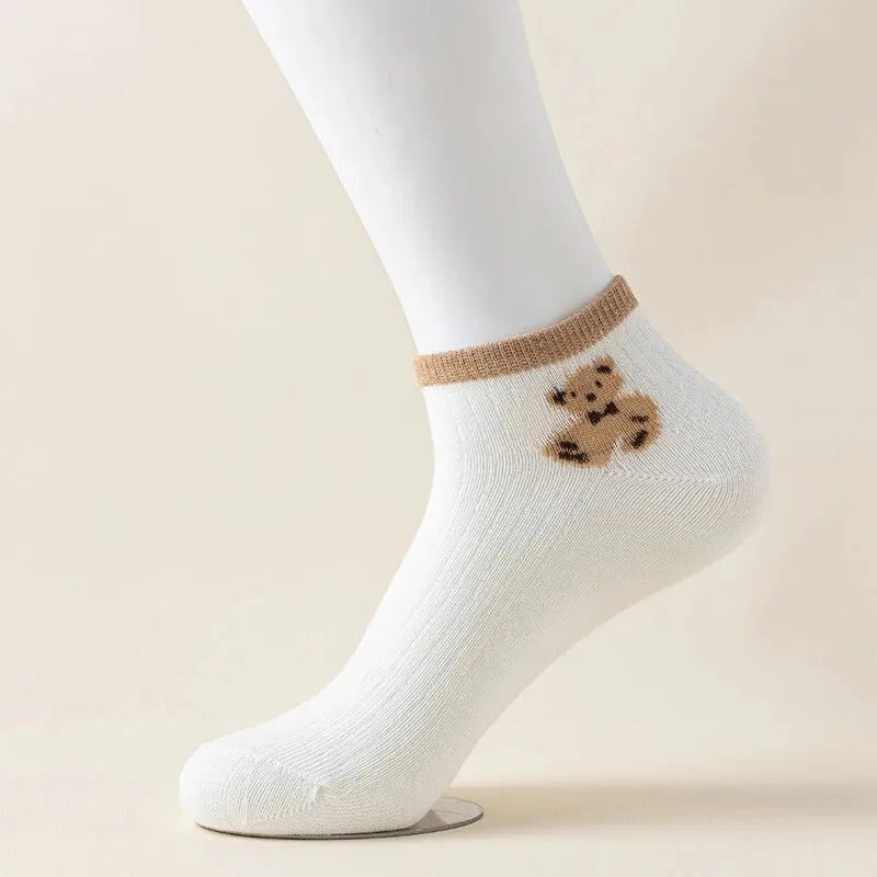 4/5/6/8 Pairs of Cute Teddy Bear Short Socks with Shallow Mouthed Spring and Summer Casual Matching Short Tube Boat Socks