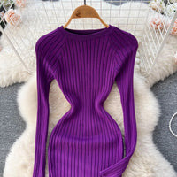 SINGREINY Winter Women Knit Maxi Dress O Neck Autumn Long Sleeve Slim Solid Harajuku Ladies Fashion Pencil Sweater Long Dresses