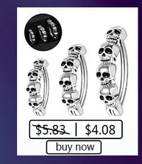 ZS 14/16G 925 Sliver Navel Piercing Ring Punk Skull Belly Button Rings for Men Steel Color Belly BCR Body Piercings Jewelry