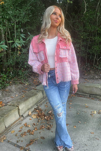 Rose Frayed Tweed Plaid Patchwork Buttoned Jacket