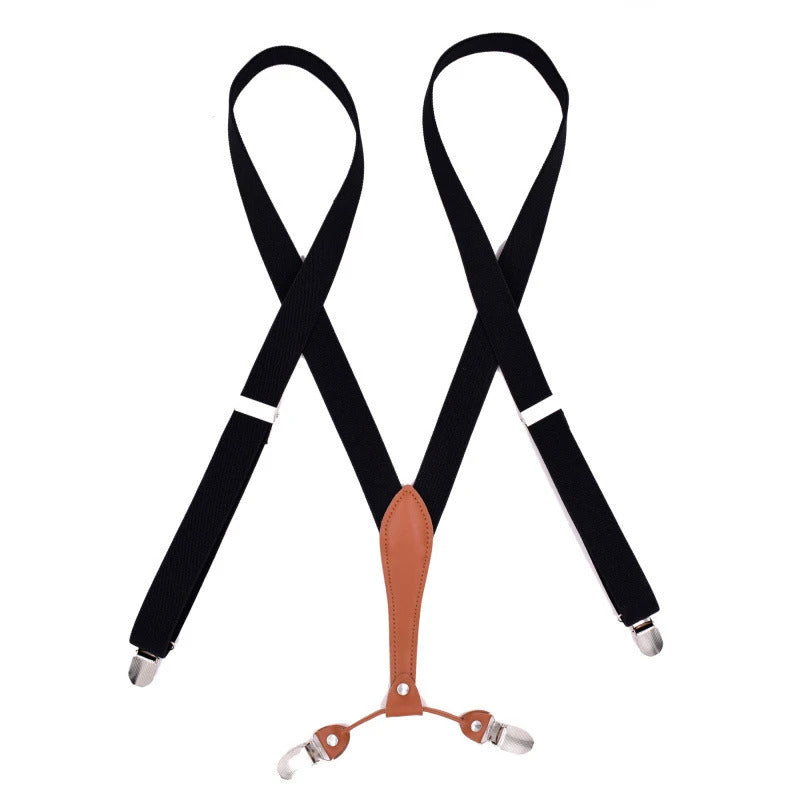 Fashion Suspenders for Men Women 2.5cm Wide X-back 4 Clips Adjustable Elastic Trouser Braces Straps Gifts for Dad Husband