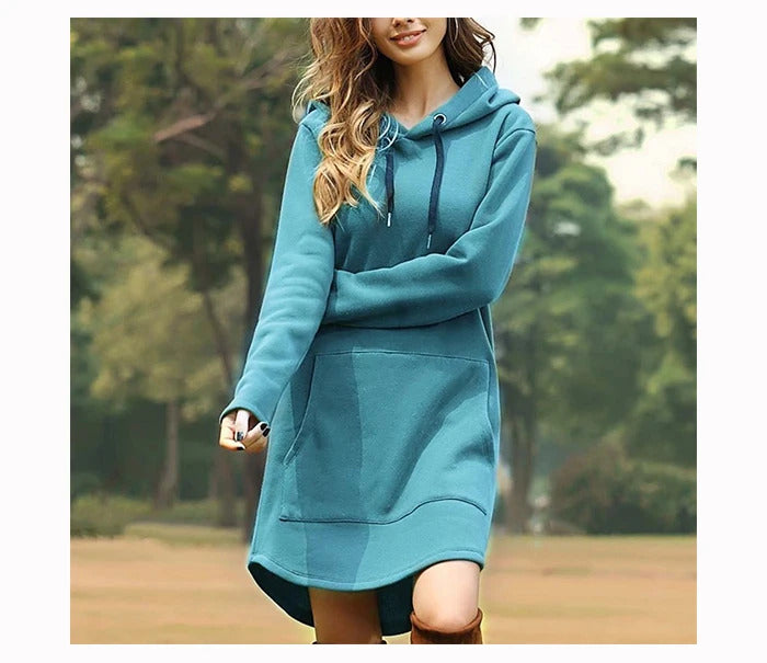 Jocoo Jolee Casual Loose Solid Women Hoodies Long Style Sweatshirt Casual Pocket Oversized Hoodie kpop Hoody Dress Pullover