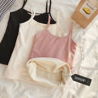 Women Winter Warm Underwear Solid Color Thermal Casual Nightwear Sexy Elasticity Female Thin Velvet T-shirt Sleeveless Tops