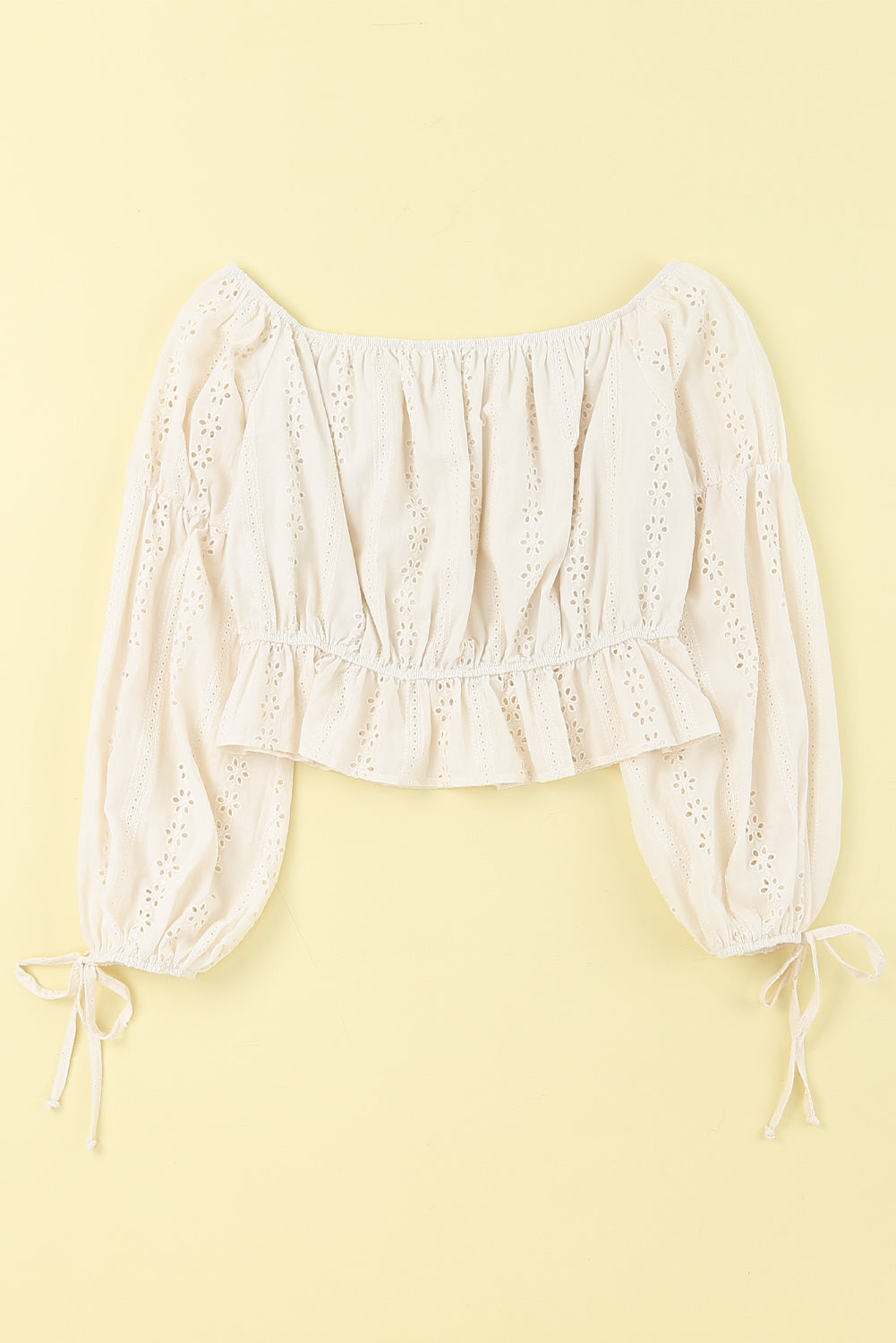 Apricot Off The Shoulder Eyelet Crop Top