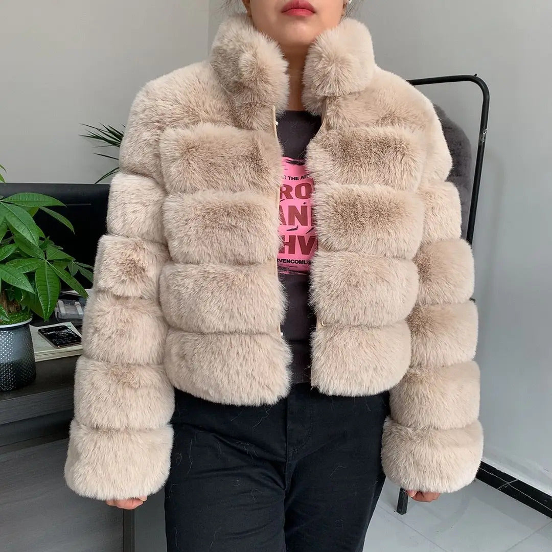 Women's Fashion faux fur coat super hot Autumn Winter women short Faux fox fur fluffy jacket high quality 7xl Ladies furry coats