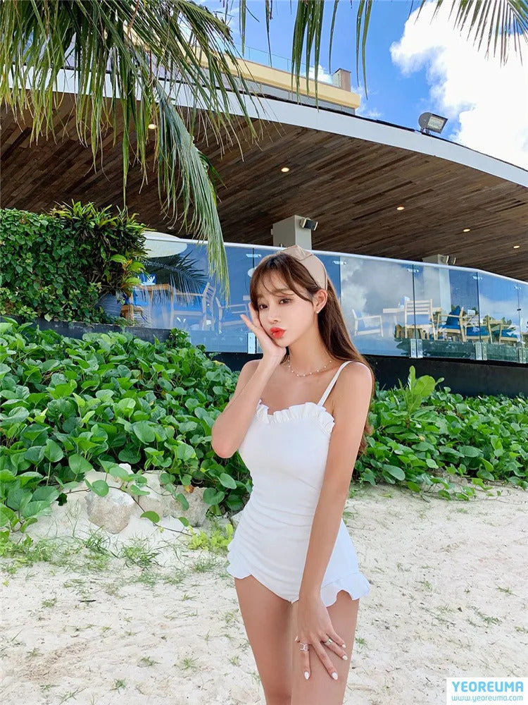 2024 New Korean Sexy Push Up One Piece Swimsuit dress Monokini Cut Out Swimwear Women Swim Bathing cute Swimming Suit