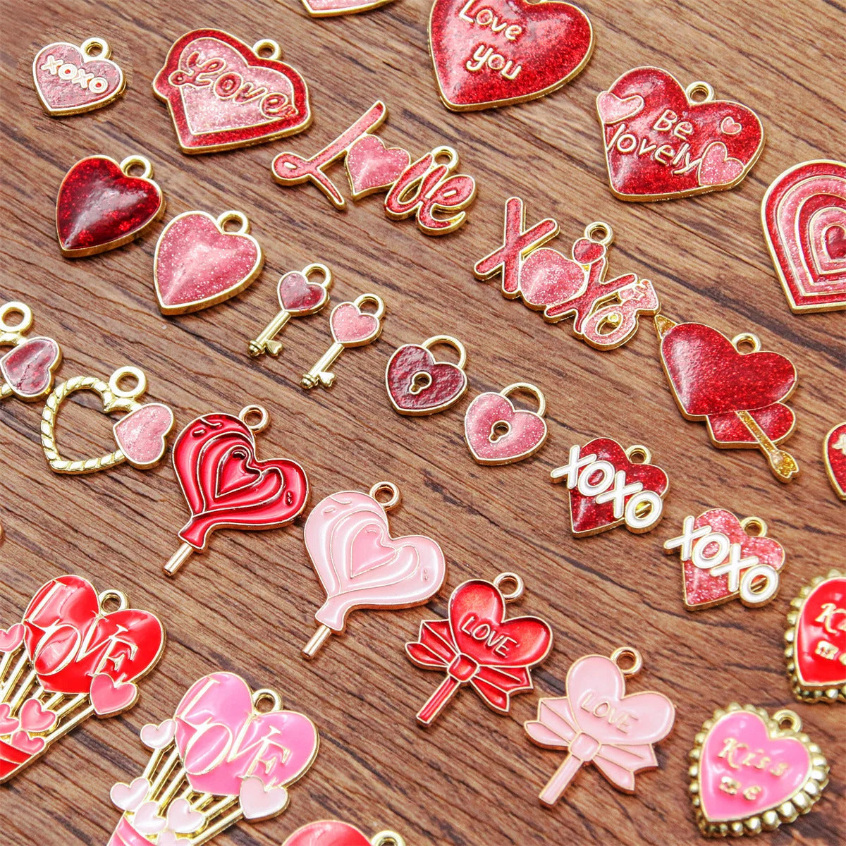 10Pcs 21 Style Mix Size Alloy Metal Drop Oil Valentine's Day Charm LOVE Heart Pendant For Enamel DIY Bracelet Jewelry Making