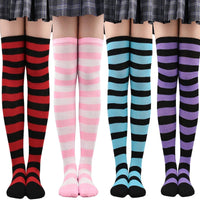 Color Striped Stockings Japanese Over Knee Socks Fashion Women Keep Warm Soks Sexy Slim Long Soks Black White Striped Hosiery