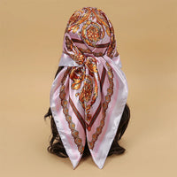 Satin Square Scarf Women Muslim Hijab Elegant 2023 Print Silk Neckerchief Shawl Wraps Headband Handle Hair Accessories Bandana