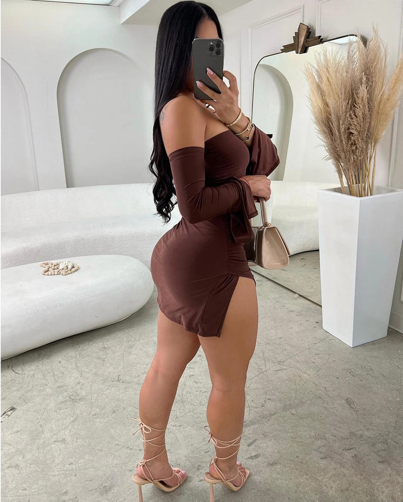 Women Strapless Backless  Mini Dress For Women Black Off-shoulder Long Sleeve Bodycon Club Party Dress Clothes