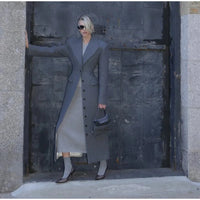 2024 Chic Grey Single Breasted Full Sleeve Wool Jackets Women's Casual Slim Fit Lapel Pockets Coat Female High Street Outerwears