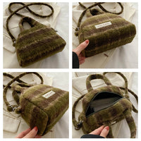 Fashion Retro Plush Plaid Women's Shoulder Bag Casual Retro Ladies Woolen Crossbody Bags Female Change Purse Tote Handbags