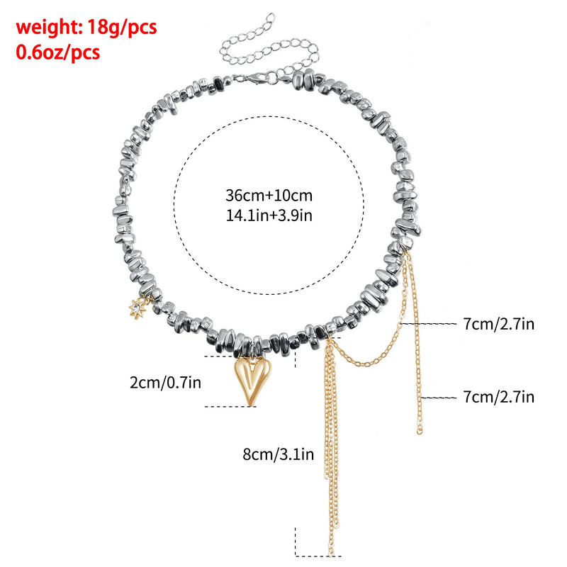 New Fashion Trend Accessories Love Fringe Pendant Irregular Beaded Necklace for Women Holiday Gift Stainless Steel Jewelry