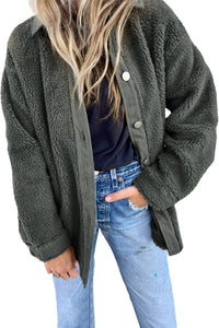 Gray Corduroy Trim Elbow Patch Sherpa Jacket