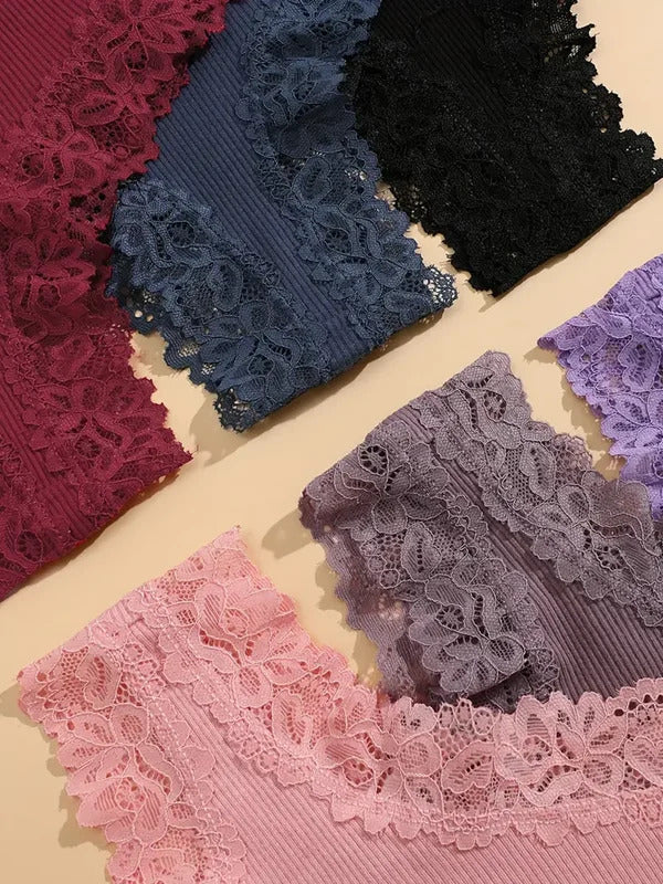 5Pcs/set Women Cotton Panties Floral Lace Intimate Underwear Trendy Patchwork Lace Briefs Female Soft Underpants Lingerie S-XL