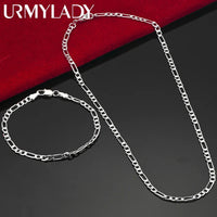 Noble new arrive 925 sterling silver 4MM chain for men Women Bracelet Necklace jewelry set lady Christma gifts charms wedding