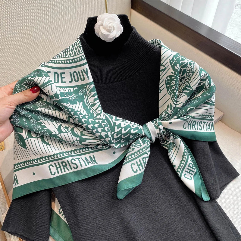 90*90cm Women Scarf Silk Feeling Hair Neck Square Brand Office bandanna muffler Waiter Flight Attendants Handkerchief Rings wrap