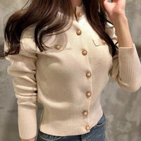 2024 Autumn Long Sleeve Fashion Women Cardigans Sweater Knitted Coat Short Casual Single Breasted Korean Slim Chic Ladies Tops