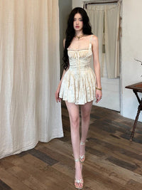 REDDACHiC Medieval Retro Satin Mini Dress Women Jacquard Floral Lace Trim Cami Rompers Going Out Summer Party Desire One-piece