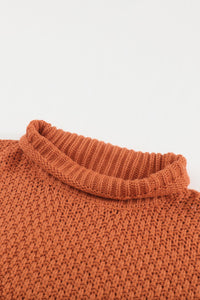 Orange Oversized Chunky Batwing Long Sleeve Turtleneck Sweater