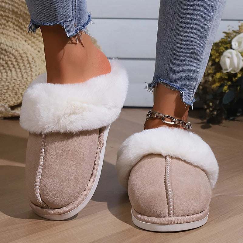 2023 Winter Warm Flat Fur Slippers Women Faux Suede Fluffy Furry Home Slides Woman Comfort Non Slip Indoor Floor Cotton Shoes