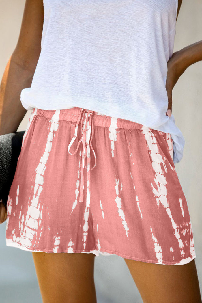 Pink Tie Dye Drawstring Casual Shorts