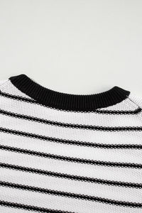 Black Stripe Loose Knit Short Sleeve Sweater