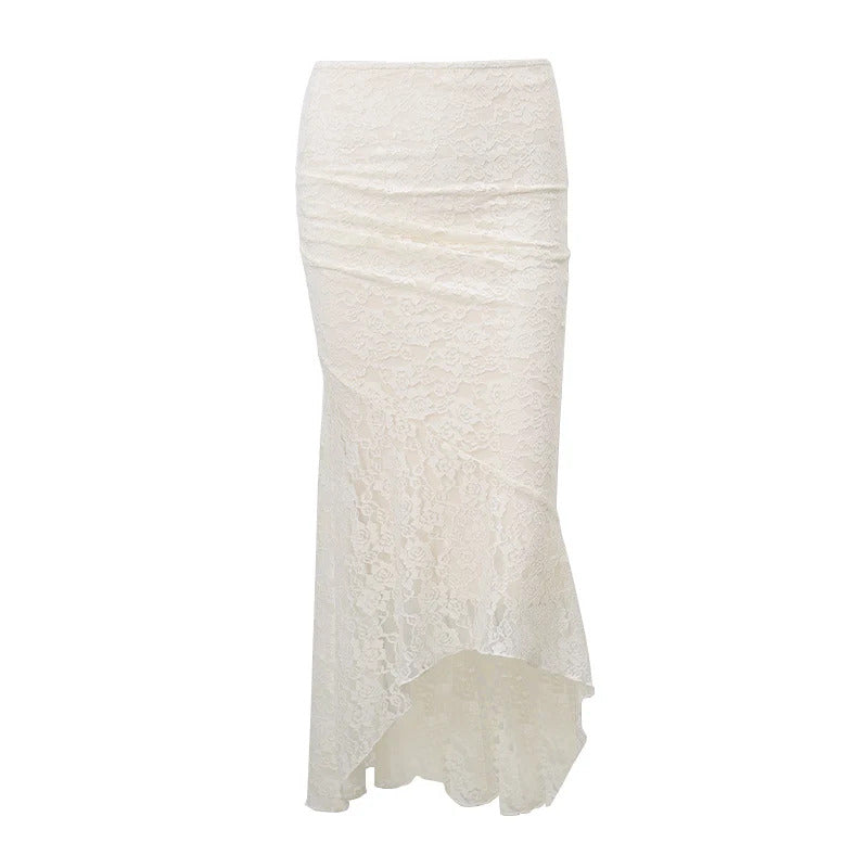 WhereMery Aesthetic Square-neck Bandage Backless Tank Top With Lace Texture Mesh See-through Party Long Skirts Club Outfit