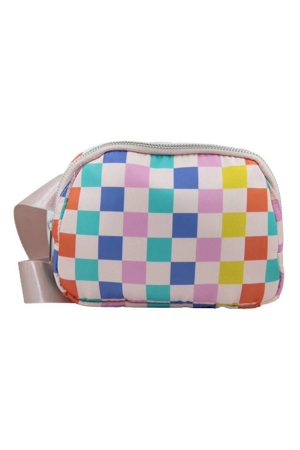 Pink Colorblock Checkered Printed Crossbody Bag