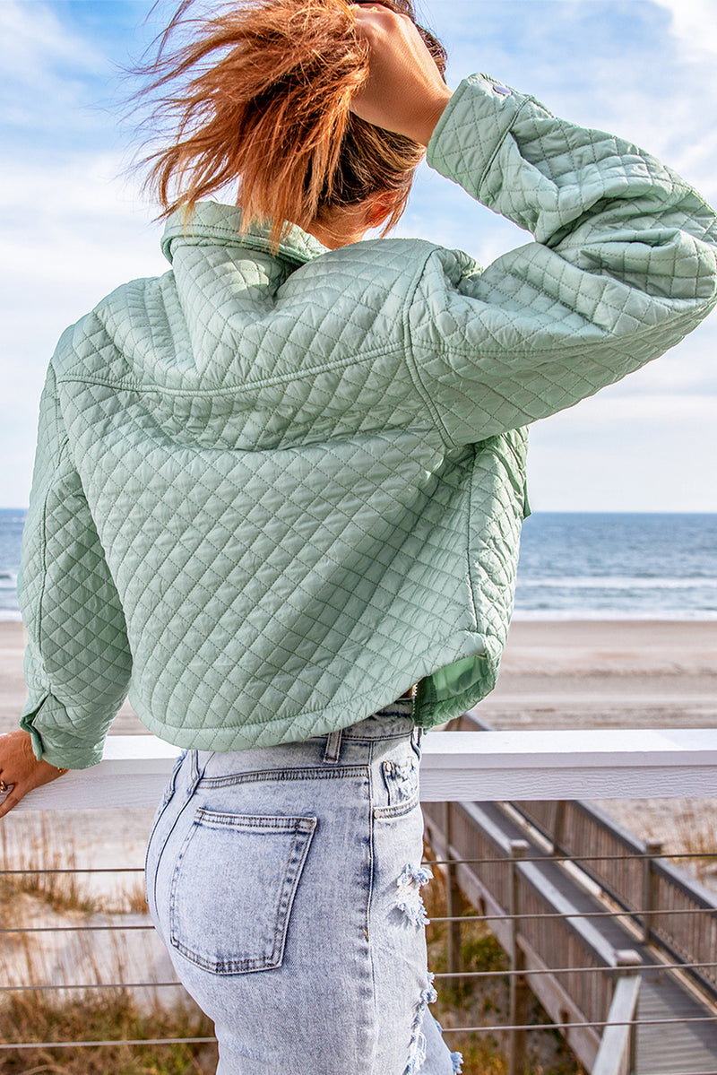 Gray Quilted Pocketed Zip-up Cropped Jacket